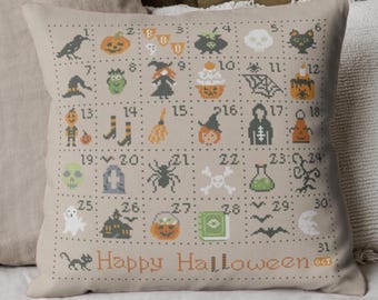 PDF Halloween Advent Calendar by Needle Treasures Nook Spooky Cross Stitch, Scary Witch Cross Stitch Pattern, Spooky Advent Pattern