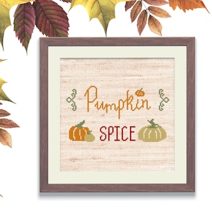 PDF Complimentary Design Pumpkin Spice by  Needle Treasures Nook Cross Stitch Autumn Design, Pumpkin Chart, Thanksgiving Decoration Pattern
