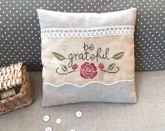 PDF Be Grateful Cross Stitch Pattern - Thanksgiving Design, Red Rose Home Decor Pattern