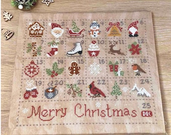 PDF Christmas Advent Calendar by Needle Treasures Nook Countdown Chart, Festive Embroidery Cross Stitch Pattern, Merry Xmas Advent Design