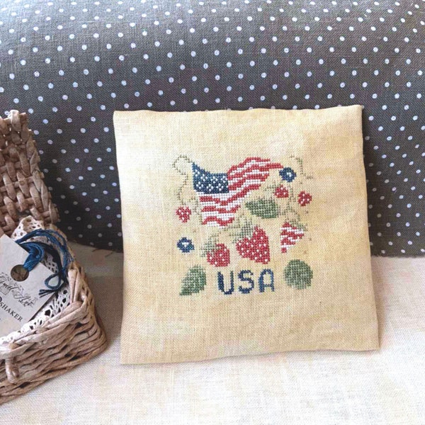 PDF Stars, Stripes, and Strawberries by Needle Treasures Nook Cross Stitch Patriotic Design Independence Day Chart, Primitive Liberty Design