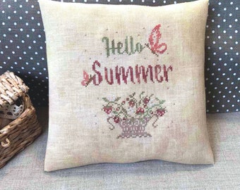 Hello Summer Cross Stitch Pattern: Strawberries Basket Chart (Instant PDF Download)