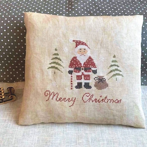 PDF Ho ho ho Joyeux Noël par Needle Treasures Nook Croix au point de croix Père Noël Design primitif, motif d'arbre de Noël, carte du père Noël vintage