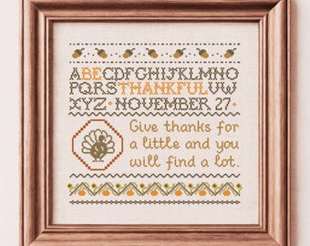 " PDF ""Ein kleines Dankeschön"" Kreuzstichmuster, Truthahn Muster, Herbst Alphabet mit Zitaten von Needle Treasures Nook."