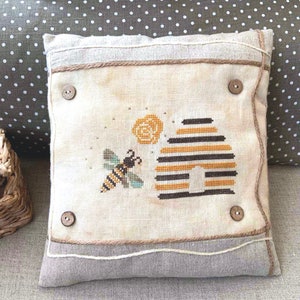 PDF  Beehive by Needle Treasures Nook Bee Cross Stitch Design Minimalist Primitive Bee Cross Stitch Pattern Beehive Art Bumble Bee Design