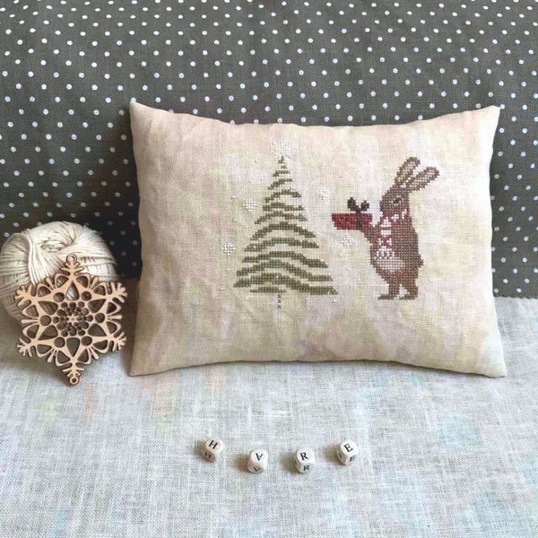 PDF Christmas Hare by  Needle Treasures Nook Cross Stitch Tree Sampler Christmas Hare Gift Pattern Christmas Modern Minimalist Chart Decor
