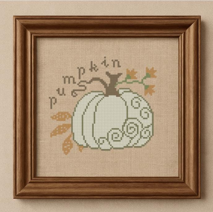 White Pumpkin Stitchery Cross Stitch Pattern Autumn Primitive Design ...