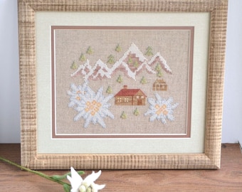 PDF Edelweiss Hills Kreuzstichmuster, Blumen Primitives Design, Edelweiss Wandkunst
