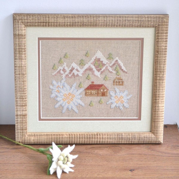 PDF Edelweiss Hills by Needle Treasures Nook Cross Stitch Sampler Design Flowers Edelweiss Primitive Cross Stitch Design, Edelweiss Wall Art