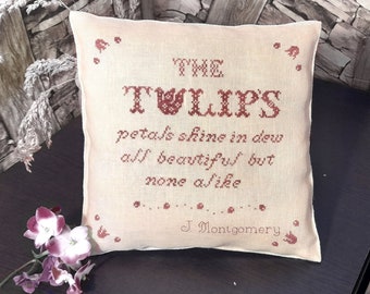 PDF Tulips by Needle Treasures Nook Cross Stitch Red Sampler Design Flowers Red Tulips Primitive Cross Stitch Design, Primitive Sampler