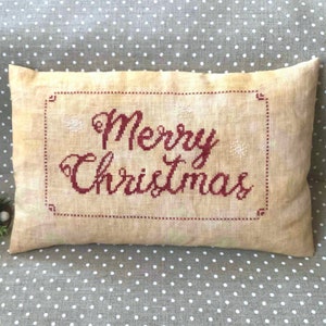 PDF Joyeux Noël par Needle Treasures, Echantillonnage rouge au point de croix dans le coin, design primitif, motif de Noël rouge, décoration vintage de Noël