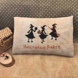 PDF Halloween Party by Needle Treasures Nook Cross Stitch Halloween Design, Witch Cross Stitch Pattern, Halloween Cauldron Quaker Pattern