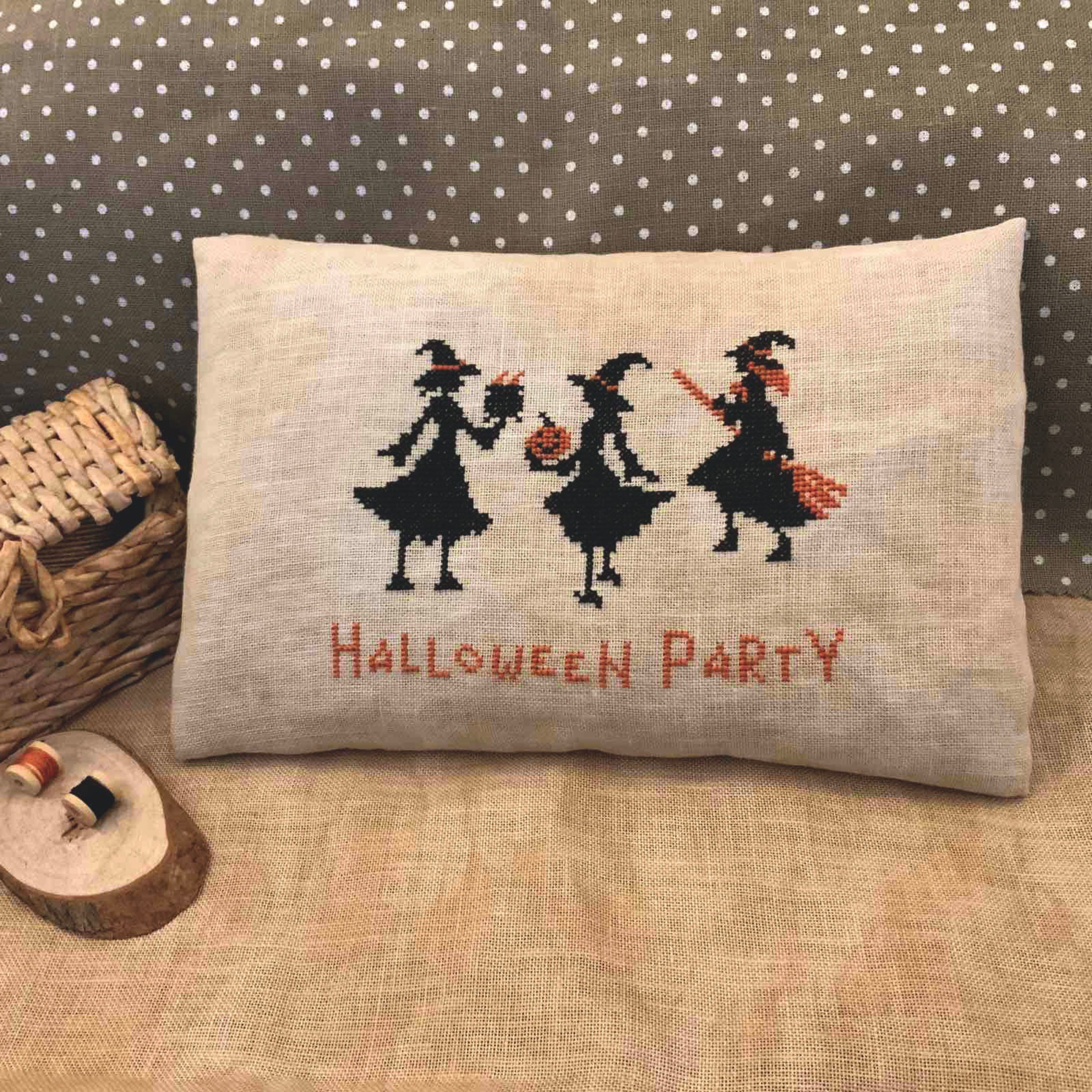 PDF Halloween Party by Needle Treasures Nook Cross Stitch Halloween Design, Witch Cross Stitch Pattern, Halloween Cauldron Quaker Pattern