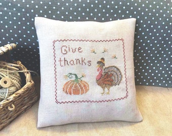 PDF Give Thanks II Cross Stitch Turkije-ontwerp - Thanksgiving herfstpompoenpatroon