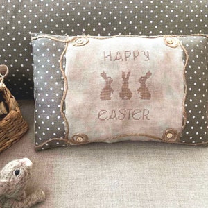 PDF Happy Easter by Needle Treasures Nook Primitive Bunny Easter Cross Stitch Pattern Single Colour Design Easter Rabbit Hare Chart