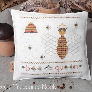 PDF Bienenkönigin Kreuzstichmuster von Needle Treasures Nook Kreuzstich Bienen Design, Primitives Kreuzstich Design