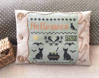 PDF Halloween Cats by Needle Treasures Nook Cross Stitch Spooky Scary Design, Cauldron Cross Stitch Pattern, Black Cats Spiders Crows Art