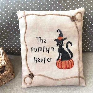 PDF The Pumpkin Keeper by Needle Treasures Nook Cross Stitch Autumn Design, Black Kitten Cross Stitch Pattern Black Cats Art