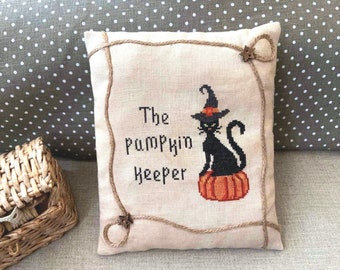 PDF The Pumpkin Keeper by Needle Treasures Nook Cross Stitch Autumn Design, Black Kitten Cross Stitch Pattern Black Cats Art