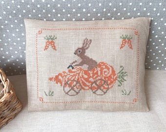 PDF Carrot Express by Needle Treasures Nook Primitive Bunny Easter Cross Stitch Pattern Bunny Design Hare Chart  Bunny in Carrot Carriage