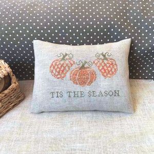 PDF Tis the season Pumpkins by Needle Treasures Nook Cross Stitch Autumn Thanksgiving Minimalist Cross Stitch Chart, Fall Minimalist Pattern