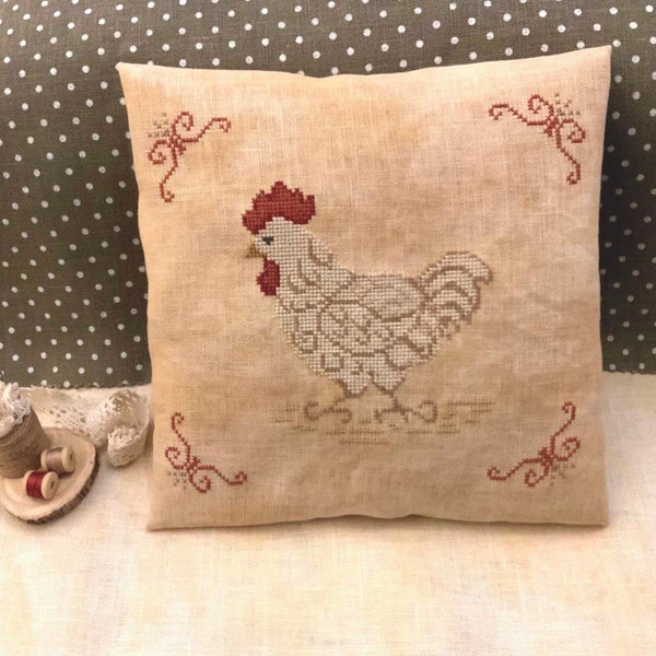 PDF The Curly Hen by Needle Treasures Nook Primitive Easter Cross Stitch Pattern Hen Chart Curly Feathered Hen Delight Farm decor pattern