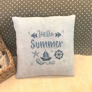 PDF L'été bleu par Needle Treasures Nook Motif marin d'été au point de croix : bateau d'été et étoiles de mer, motif de point de croix
