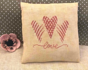 PDF Elegant Hearts  by  Needle Treasures Nook Cross Stitch Love Sampler Pattern, St Valentine Modern Minimalist Chart Monochrome Hearts