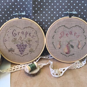 PDF 2 designs set Grapes and Pears by Needle Treasures Nook Design Download Cross Stitch Design ~ Primitive Grape Leaf Design