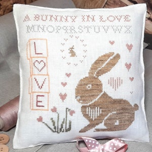 PDF А Bunny in Love by Needle Treasures Nook Primitive Bunny Easter Design, Cross Stitch Design, Flower Cross Stitch Spring