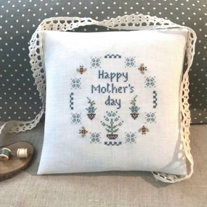 PDF Joyeuse fête des mères II par Needle Treasures Nook, mini point de croix Quaker, fleurs, abeilles, modèle de point de croix, échantillon primitif