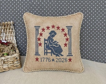 America 250 Cross Stitch Pattern PDF, Modern Primitive Patriotic Sampler, She Stitched The Stars, 1776-2026 Semiquincentennial