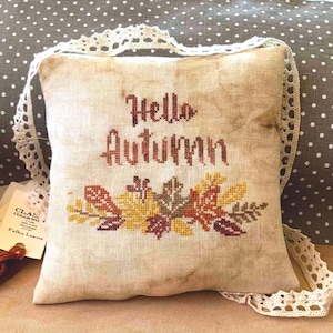 PDF Hello Autumn Cross Stitch Chart Fall Leaves Design Thanksgiving Pattern by Needle Treasures Nook
