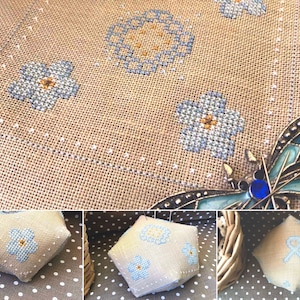 PDF Forget-Me-Not Biscornu by Needle Treasures Nook Cross Stitch Biscornu Design Flowers Primitive Design Scleroderma Awareness Pattern