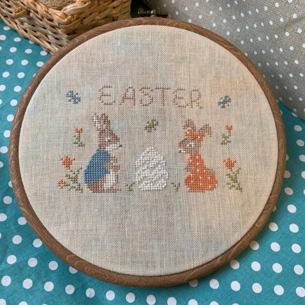 PDF Osterhasen Kreuzstich Vintage Hase Muster Cottagecore Hase Frühling Bauernhaus Osterkarte von Needle Treasures Nook