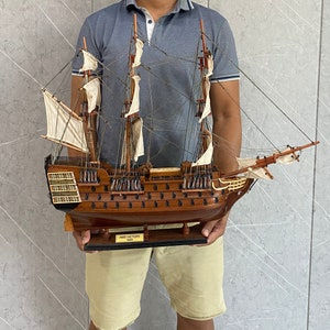 Vintage Wooden Ship, HMS Victory Model, Handmade Home Decor, Unique Birthday Gift, Sailing Ship