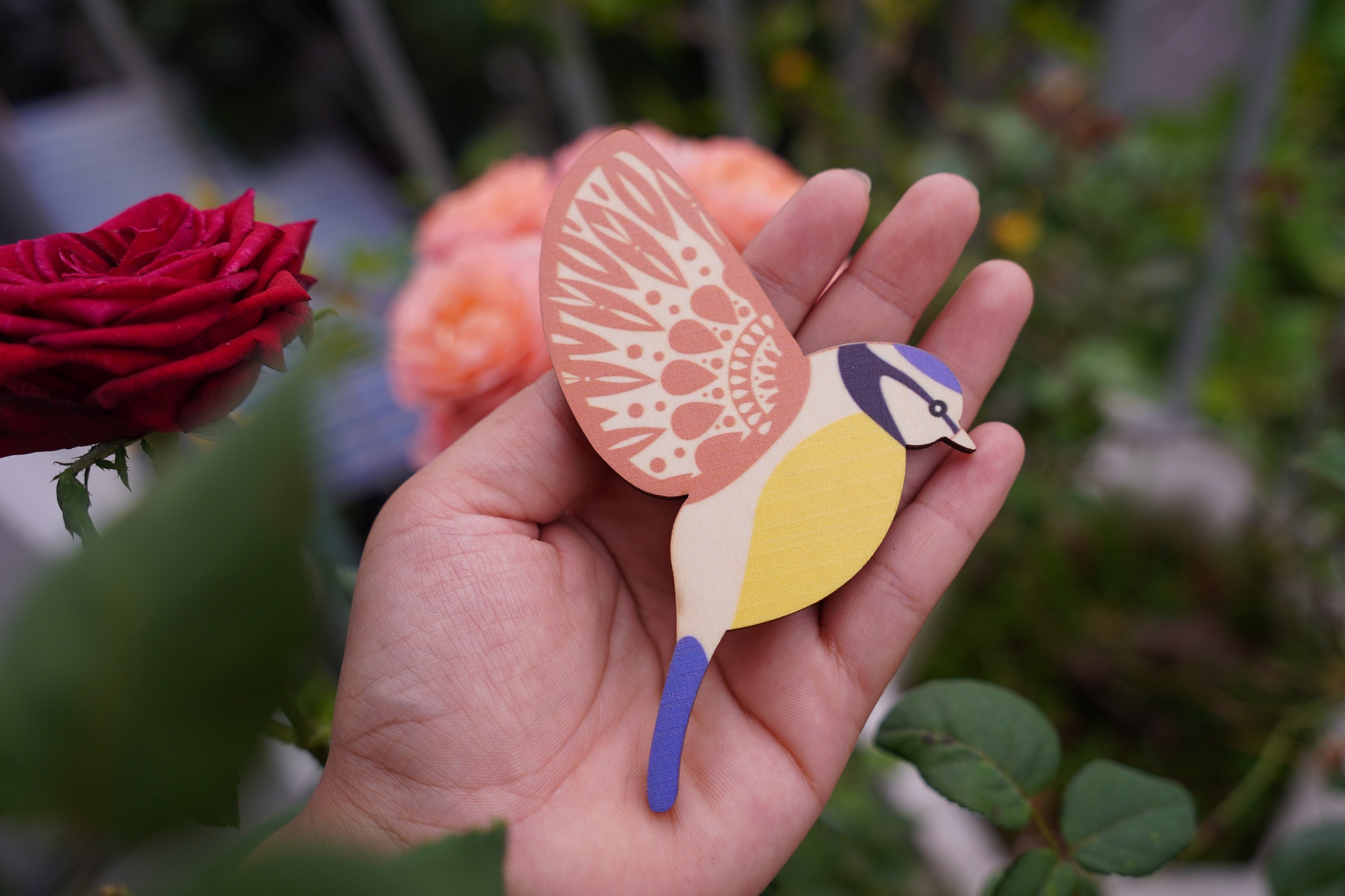 3 Wooden Blue Tits Wall Art Folk Art Wall Decor Hangings Etsy