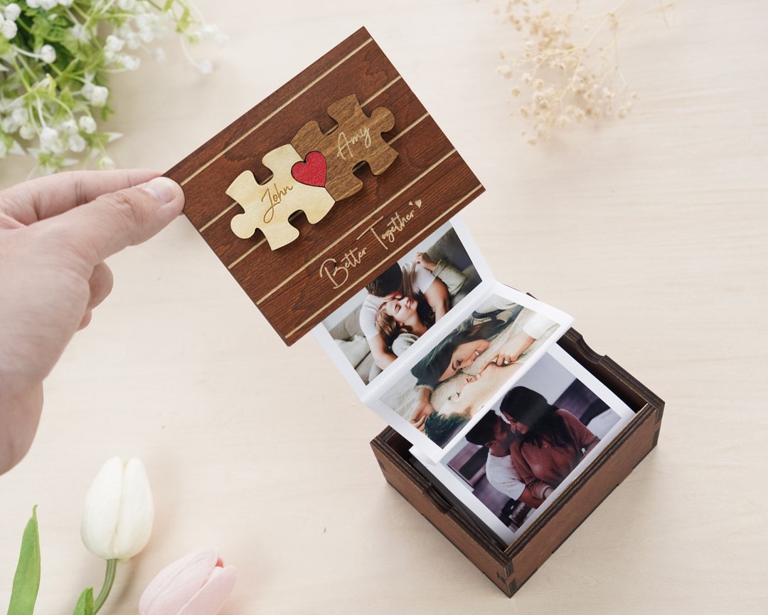 Pull Out Photo Memory Box, Couple Sign, Personalized Wooden Photo Box ...