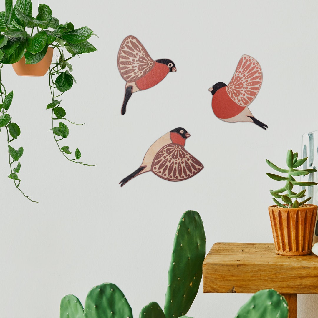 3 Wooden Bird Wall Art Decor Hanging 5 Inch Fly Across Wall Etsy