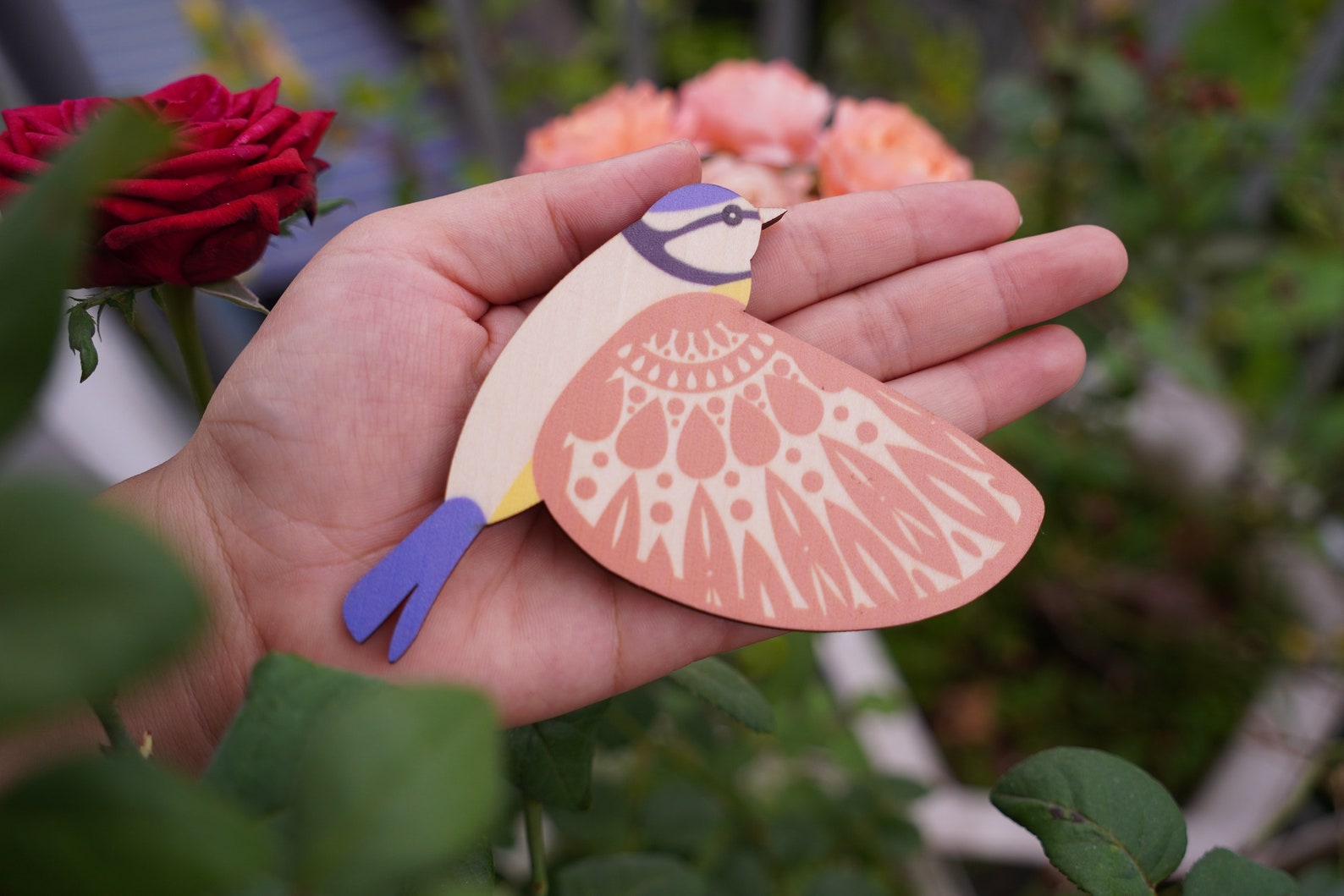 3 Wooden Blue Tits Wall Art Folk Art Wall Decor Hangings Etsy