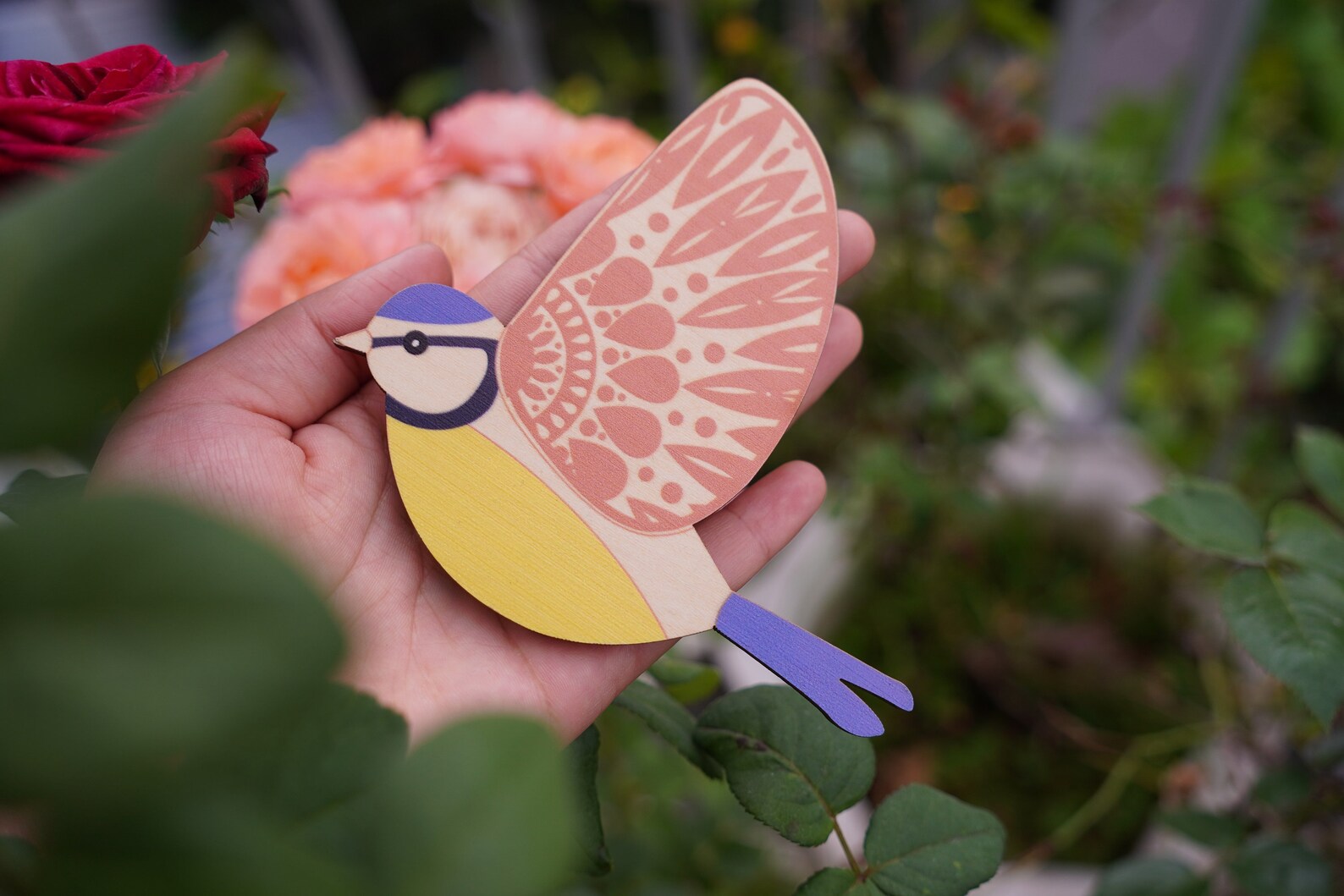 3 Wooden Blue Tits Wall Art Folk Art Wall Decor Hangings Etsy