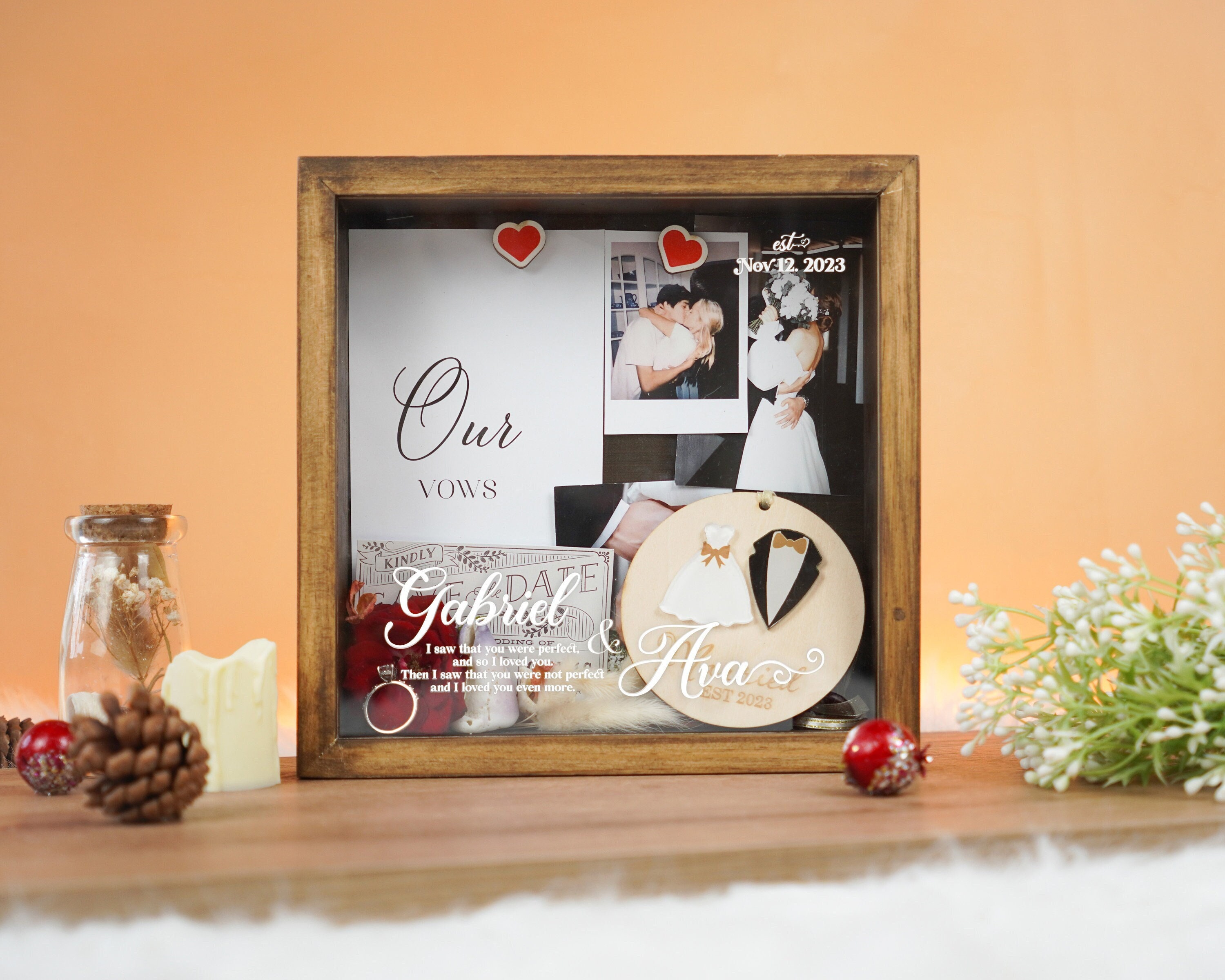 for Couples,Personalized Wedding Gifts, Keepsake Wedding Anniversary  Shadowbox Gift with The Couples Last Name and Date,Engagement Gifts for