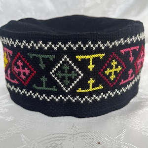 Hand embroidered hat,Fabric hat,Embroidered hat,National Costume Georgian hat,Georgian traditional embroidery.Embroidered cross on the hat.