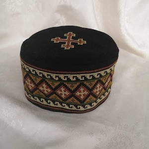 Hand embroidered hat,skufia, Fabric hat, Embroidered hat, Georgian traditional embroidery, Embroidered &#39;&#39;Khevsurian&quot;style hat Ethnographic .