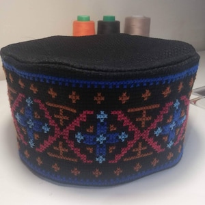 Hand embroidered hat,Fabric hat,Embroidered hat,Skufia,Georgian traditional embroidery.Cross stitch,Embroidered cross on the hat. Hat .
