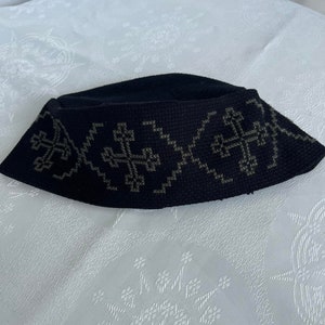 Hand embroidered hat,skufia,Fabric hat,Embroidered hat, Georgian traditional embroidery. Embroidered cross on the hat. Made to order. image 4