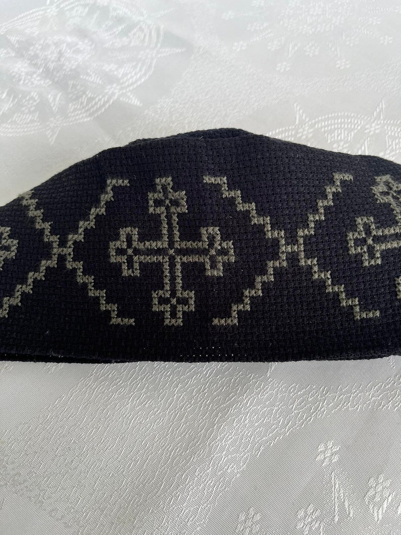 Hand embroidered hat,skufia,Fabric hat,Embroidered hat, Georgian traditional embroidery. Embroidered cross on the hat. Made to order. image 3