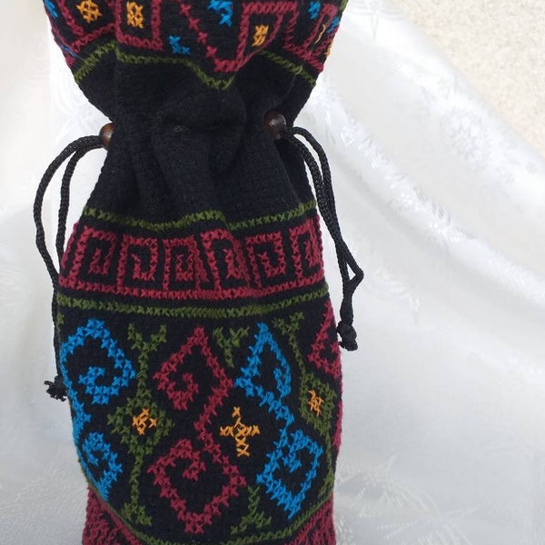 Blue Golden Moon and Stars Embroidered Dice Bag