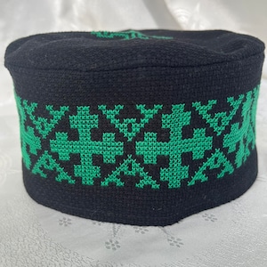 Hand embroidered hat,Fabric hat,Cross stitch,Hat embroidered by hand,Georgian traditional embroidery.Hat embroidered with Khevsuri ornaments