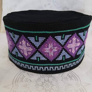 Hand embroidered hat,Fabric hat,Embroidered hat,Georgian traditional embroidery,Embroidered cross on the hat,The embroidery is cross stitch.